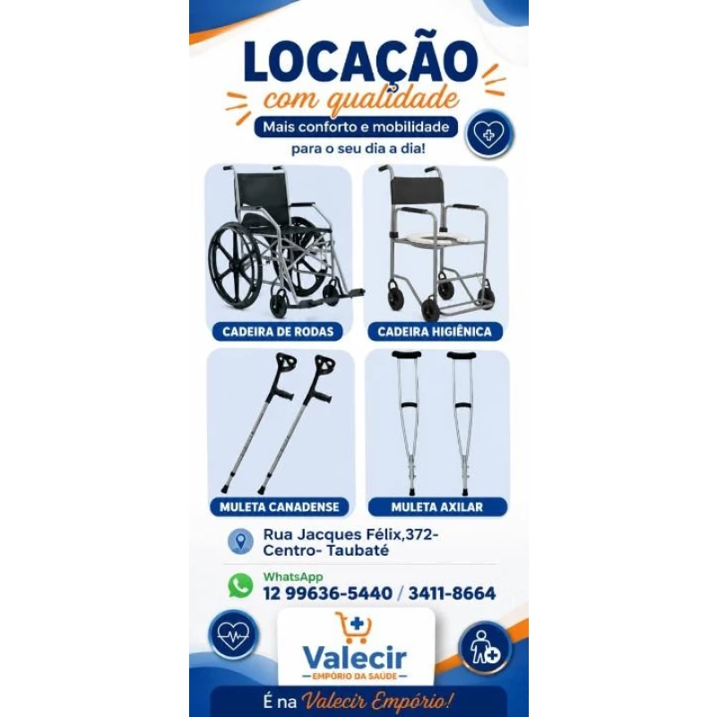 ALUGUEL DE CADEIRA DE RODAS , BANHO, MULETAS E ANDADOR